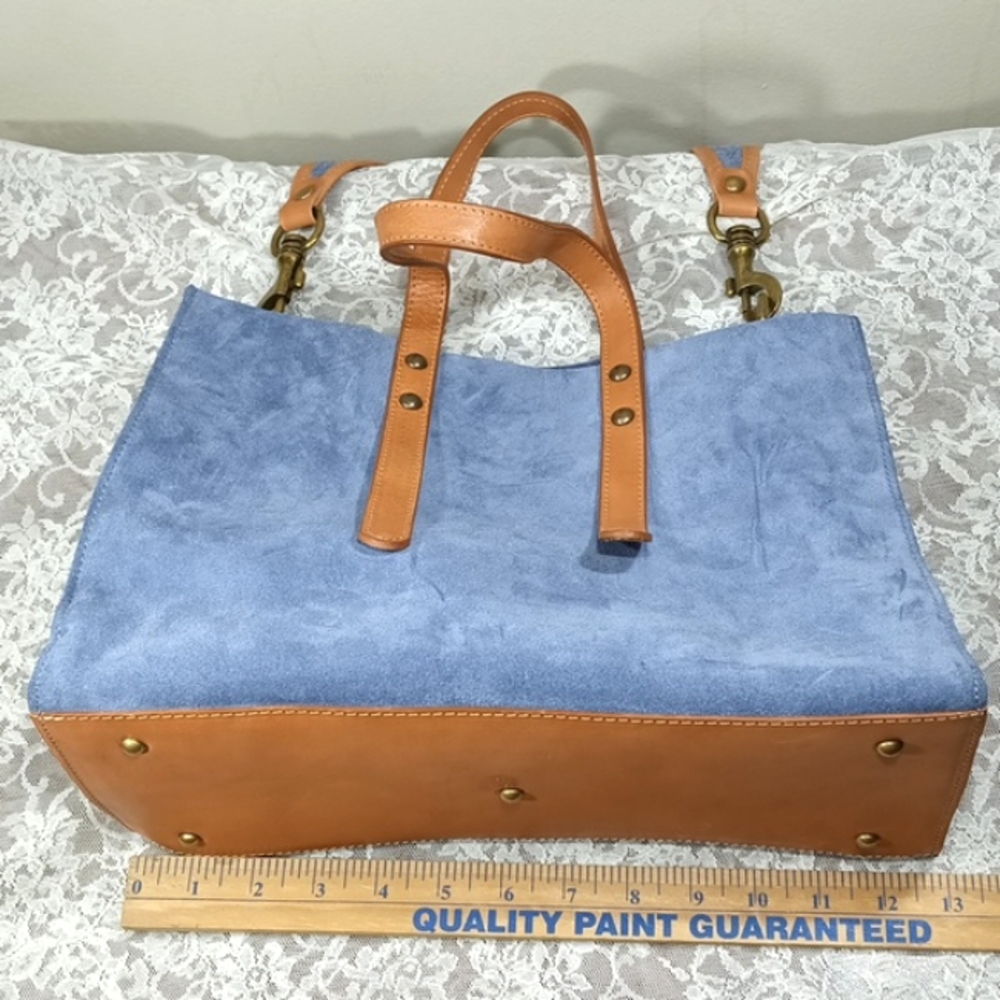 Sundance Made In Italy Suede Large Denim Tote Bag  Leather Straps - Picture 6 of 17